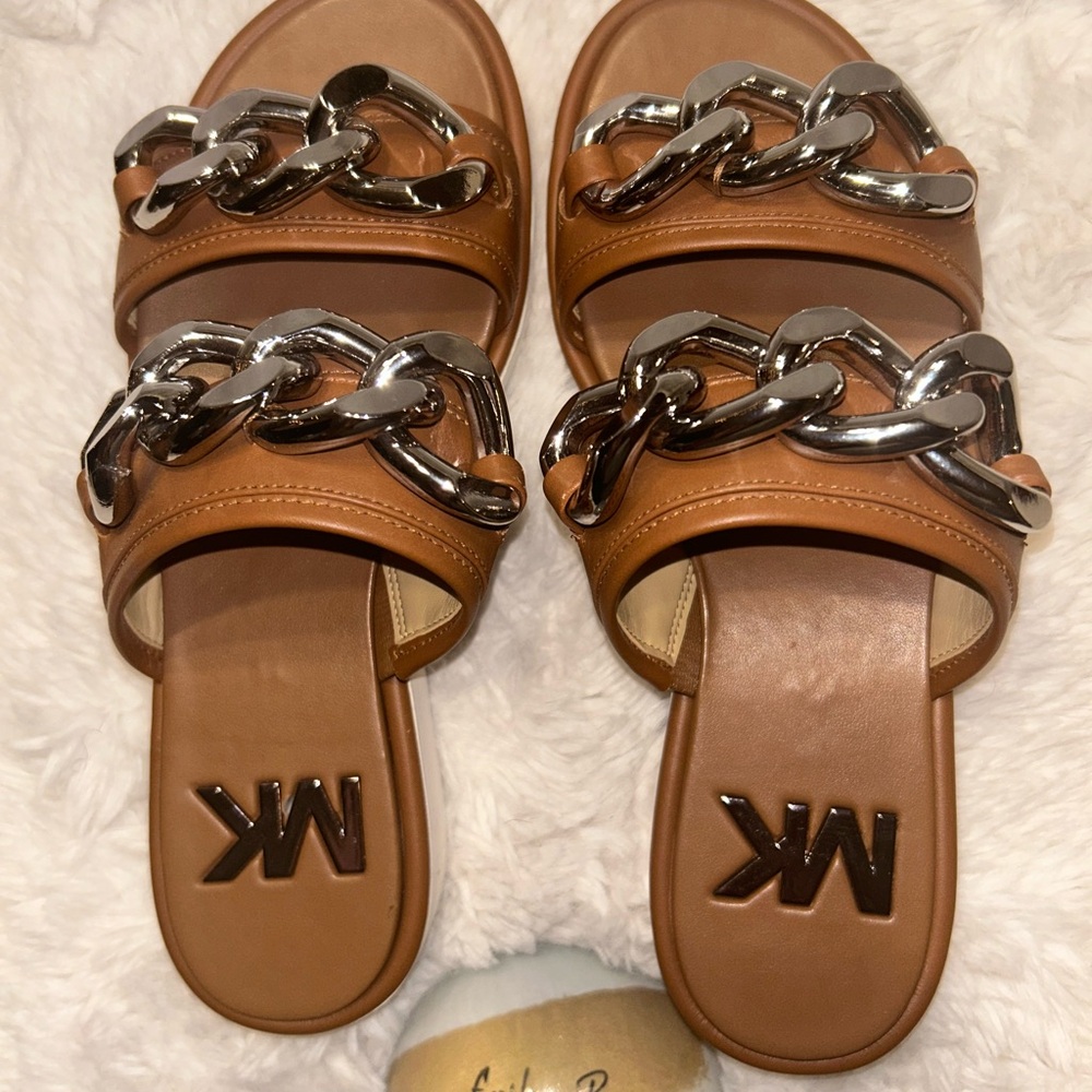 Michael Kors Brown & Silver Double‎ Chain Sandals- BRAND NEW